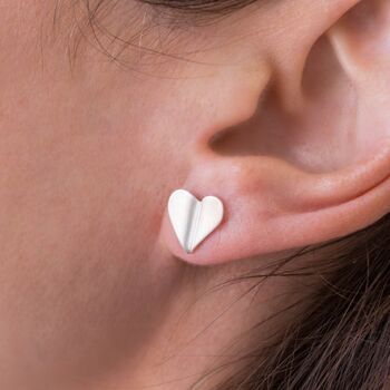 Sterling Silver Folded Heart Stud Earrings, 4 of 5