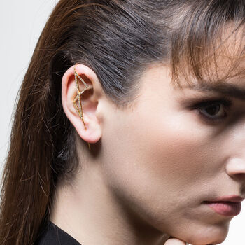 White Topaz Rose/Gold Plated Silver Triangle Ear Cuffs, 5 of 9