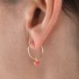 Delicate Neon Pink Heart Hoop Earrings, thumbnail 2 of 3