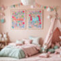 Personalised Pink Unicorn Nursery Print Set | Set Of Three Wall Art, thumbnail 3 of 12