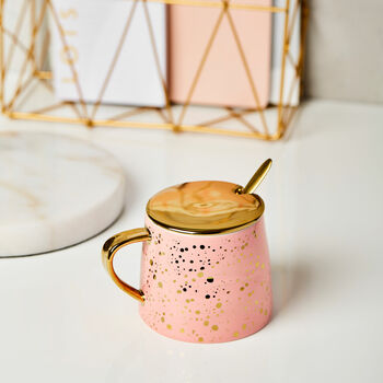 Gold Speckled Pink Mug With Spoon And Lid, 2 of 7