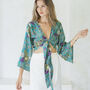 Turquoise Tie Front Flare Sleeve Top, thumbnail 1 of 5