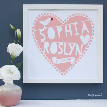 Personalised Heart New Baby Framed Print, 2 of 8