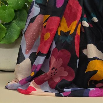 Navy Blue Recycled Scarf With Tropical Print Edge, 3 of 3