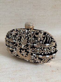 Black Handcrafted Pearl Clutch Bag, 10 of 12