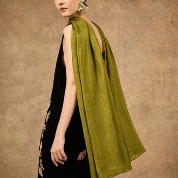 100% Mulberry Silk Scarf, Olive Green In Gift Box, 2 of 6