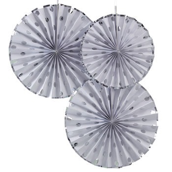 White And Silver Foiled Pinwheel Fan Decorations, 2 of 3