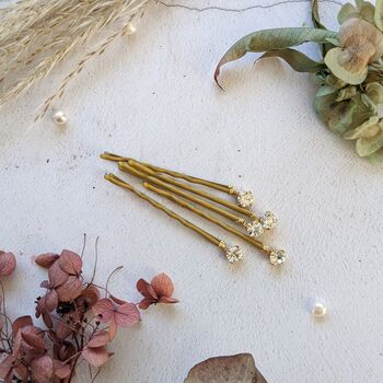 Set Of Gold Rhinestone Bridal Hair Pins, 2 of 4