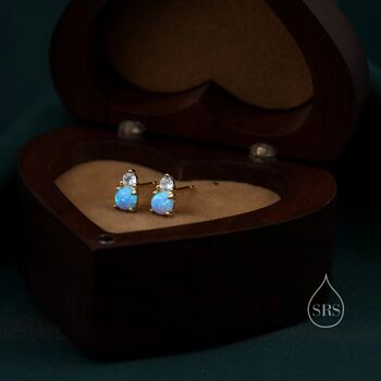 Sterling Silver Tiny Blue Opal And Cz Stud Earrings, 2 of 12