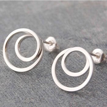 Double Curl Round Silver Stud Earrings, 3 of 4