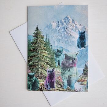 Pastel Cat In The Mountains Birthday Cats Card, 3 of 5