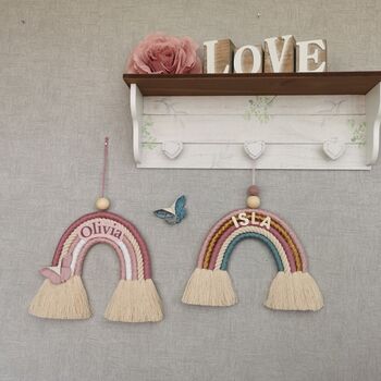 Pink Sparkle Wall Hanging, Macrame Rainbow Personalised, 10 of 11