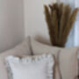 Ivory And Navy Stripe French Linen Frill Ruffle Cushion, thumbnail 3 of 3