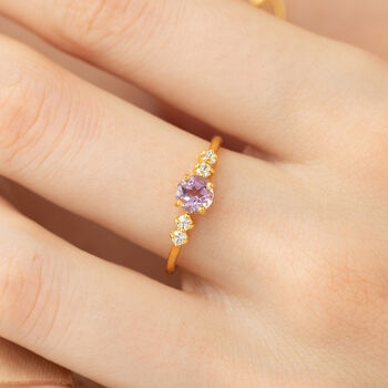 Lavender Amethyst Five Stone Ring In Sterling Silver And Gold, 8 of 11