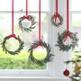 Christmas Wreath Decorations With Red Ribbon, thumbnail 1 of 3