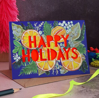 Neon Food Papercut Christmas Card Eight Pack, 6 of 9