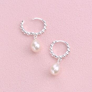 Sterling Silver And Pearl Beaded Hoop Earrings, 4 of 8