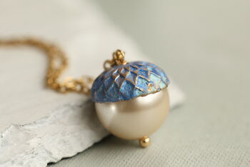 Royal Blue Pearl Acorn Necklace, 4 of 12