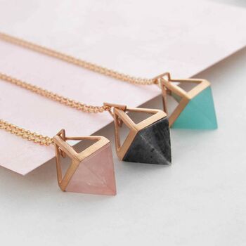 Geometric Rose / Gold Plated Silver Multi Gemstone Pyramid Necklace, 3 of 8