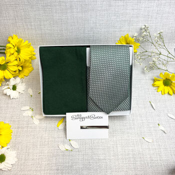 Dark Green Woven Wedding Tie Set, 5 of 6