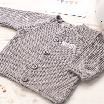 Hound Grey Bobble Hat And Cardigan Baby Gift Set, 4 of 10