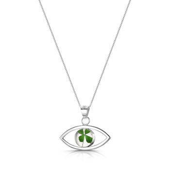 Real Flower Sterling Silver Evil Eye Pendant Necklace Seven Different Flower Options, 3 of 12