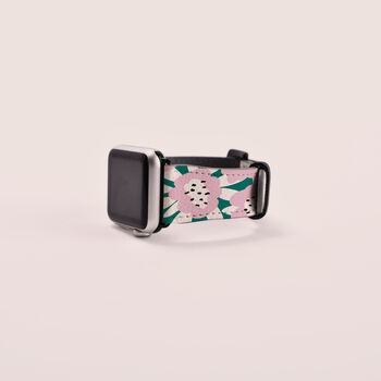 Pink And Green Flowers Vegan Leather Apple Watch Band, 4 of 6