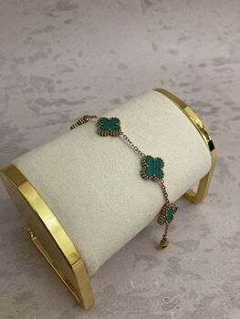 Rose Gold Green Clover Bracelet, 3 of 6