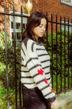 Cream Black Stripe Heart Sleeve Jumper, 4 of 5