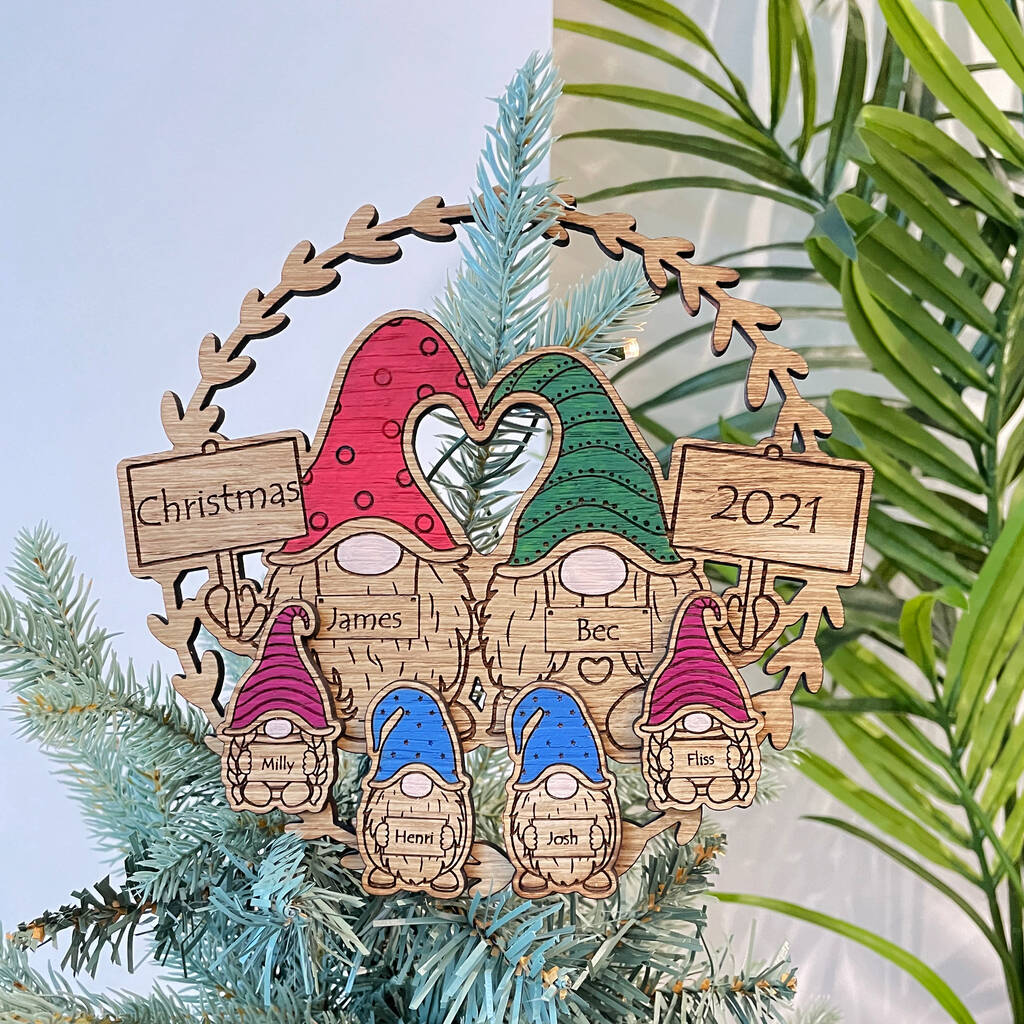 Personalised Eco Gnome Family Christmas Tree Topper, 1 of 6