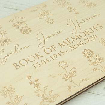 Peronalised Wooden Engraved Condolence Guest Book, 4 of 5