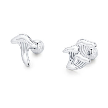 Sterling Silver Mismatched Chanterelle Mushroom 18 G Screw Back Ball Stud Earrings With Ball Backs, 6 of 12