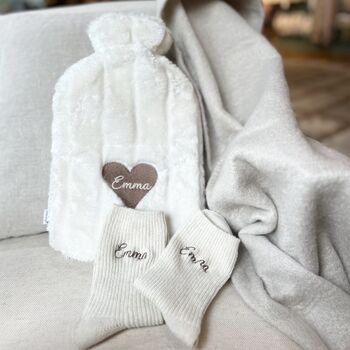 Personalised Cashmere Socks And Matching Hot Water Bottle, 2 of 3