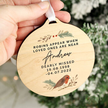 Personalised Robin Memorial Round Wooden Decoration, 3 of 3