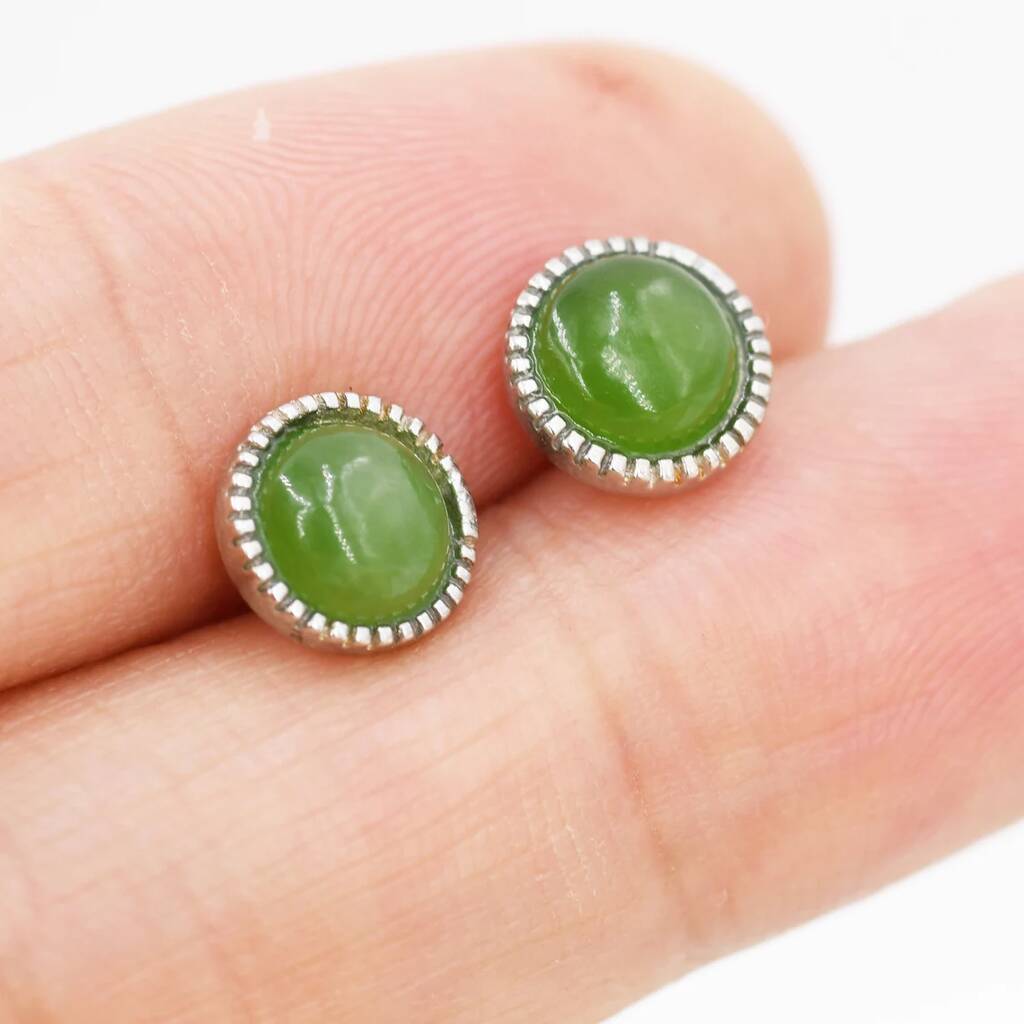 Natural Jade Stud Earrings In Sterling Silver By Silver Rain Silver