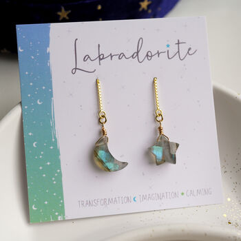 Celestial Labradorite Threader Earrings, 2 of 8