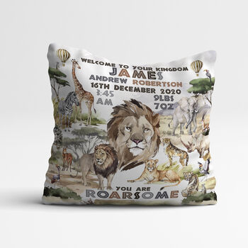 Personalised Wild Safari Animal Keepsake Birth Cushion, 2 of 4