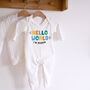 Hello World Gender Neutral Slogan Baby Outfit, thumbnail 2 of 6