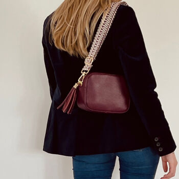 Plum Leather Crossbody Bag And Aztec Strap, 7 of 10