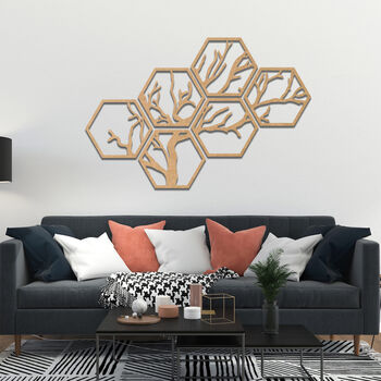 Hexagonal Wooden Tree Wall Art Geometric Branch Design, 6 of 9