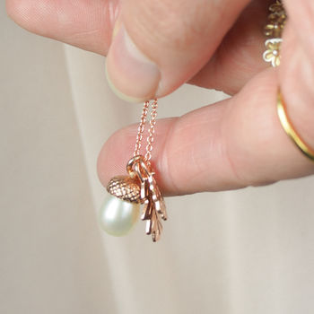 Pearl Acorn Necklace With Oak Leaves, 6 of 7