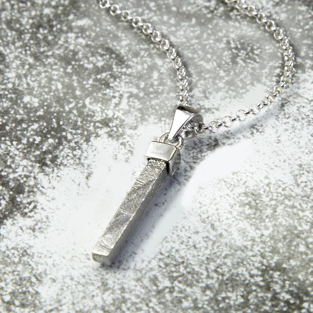 Sterling Silver Tipped Meteorite Rod Necklace, 1 of 4