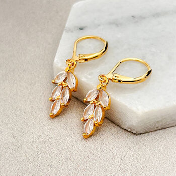 Vintage Style Crystal Leaf Drop Earrings, 2 of 6