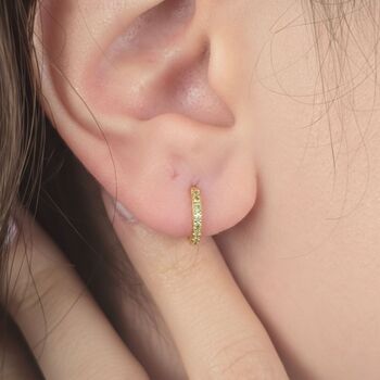 Peridot August Birthstone Small Huggie Hoop Earrings, 4 of 5