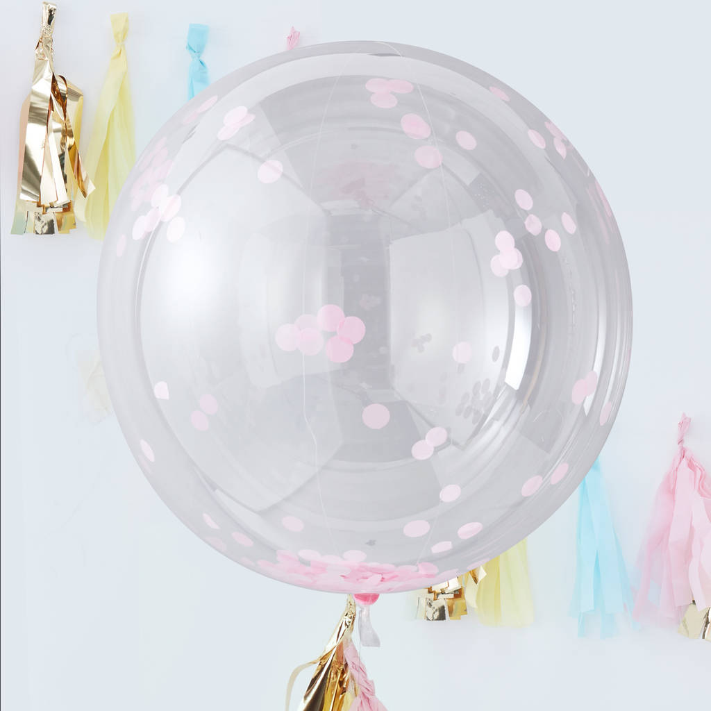 Large Pink Confetti Clear Orb Balloons Three Pack, 1 of 3