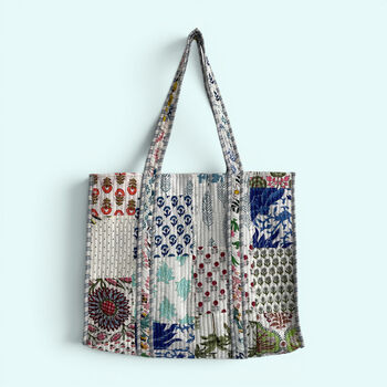 Patchwork Blue Floral Quilted Cotton Tote Bag, 5 of 5