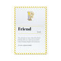 F Is For Friend Pin Badge And Card, thumbnail 3 of 3
