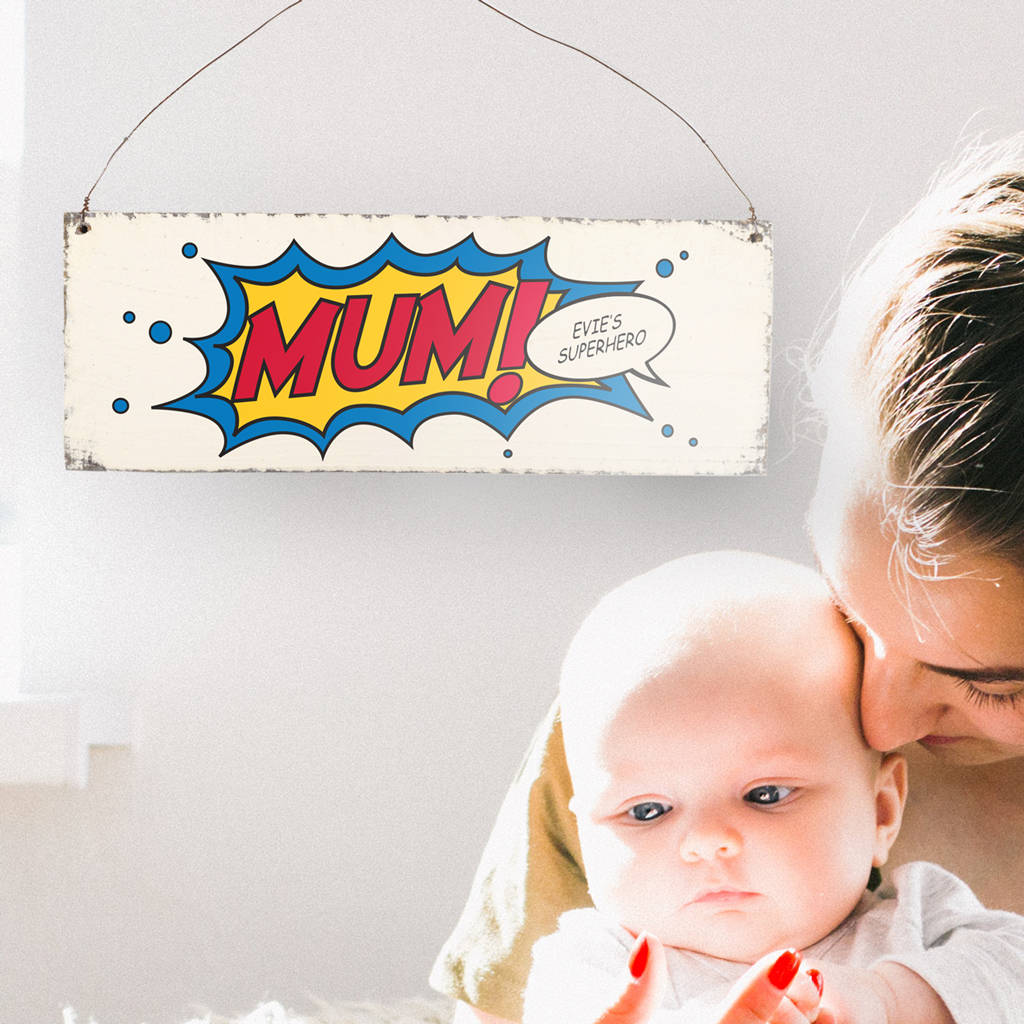Personalised Superhero Mum Wooden Sign By Delightful Living
