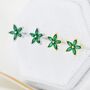 Sterling Silver Emerald Green Cz Flower Stud Earrings, thumbnail 3 of 12