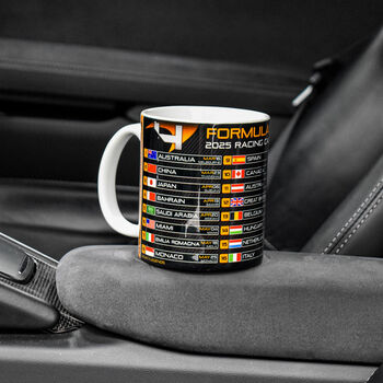 Grand Prix 2025 Season Racing Calendar Mcl Edition Mug, 2 of 8